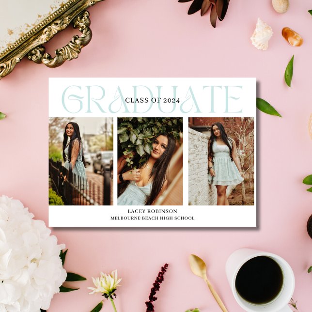 Carte Simple Floral Photo Girl Lycée Graduation (Simple Floral Photo Girl High School Graduation)