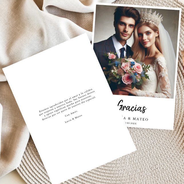 Carte Simple Gracias Mariage Espagnol Photo Merci (Créateur téléchargé)