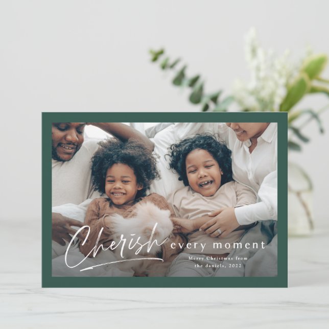 Carte Simple Green Cherish Script 2 Photo Noël (Debout devant)