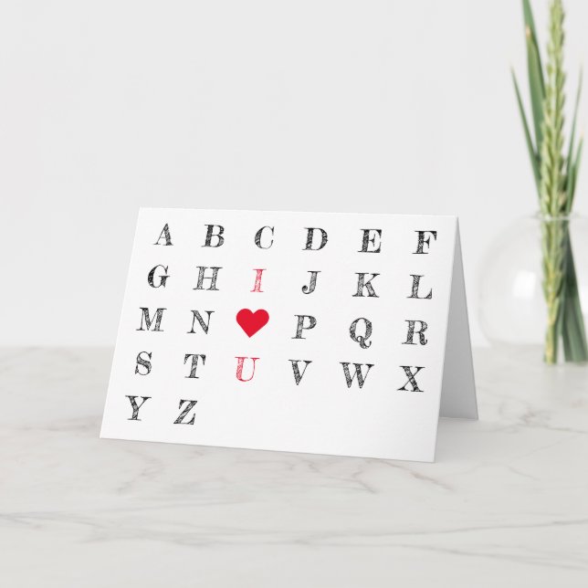 Carte Simple Je t'aime Alphabet Anniversaire Valentines  (Devant)