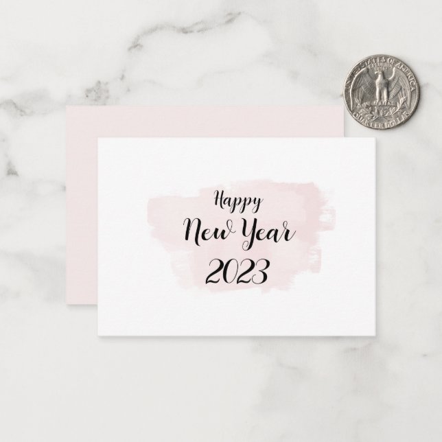 Carte simple Joyeuse nouvelle année en rose doux (Devant/Arrière en situation)