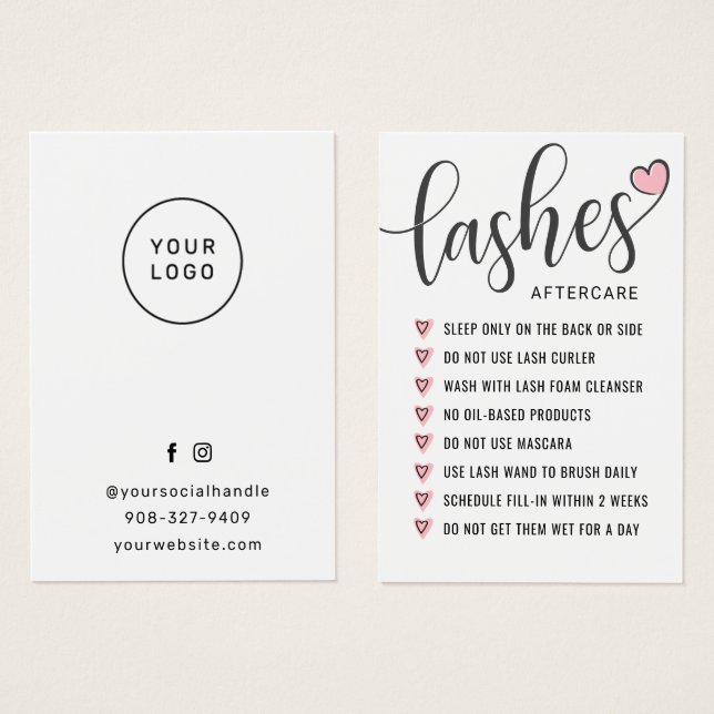 Carte simple Lash Aftercare Eyelash Extensions (Devant & derrière)