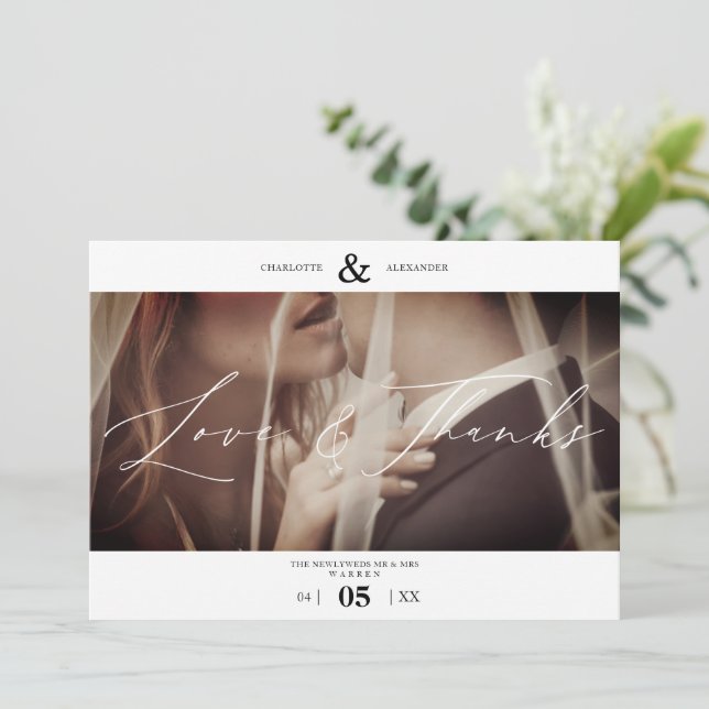 Carte Simple Love & Thanks Custom Photo Couple Wedding (Debout devant)