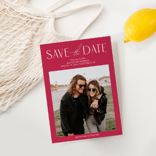 Carte Simple Magenta Photo Enregistrer la date Invitatio