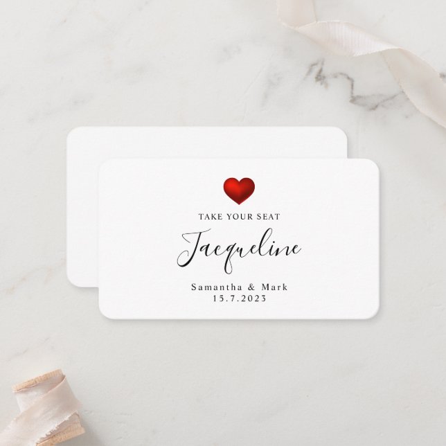 Carte simple Mariage moderne Red Heart Flat Place  (Devant/Arrière en situation)