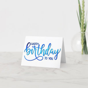 Carte Simple minimaliste à la main lettrage bleu Anniver