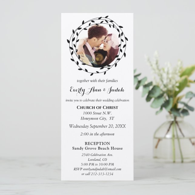 Carte Simple moderne Boho Black Leaf Mariage de couronne (Debout devant)