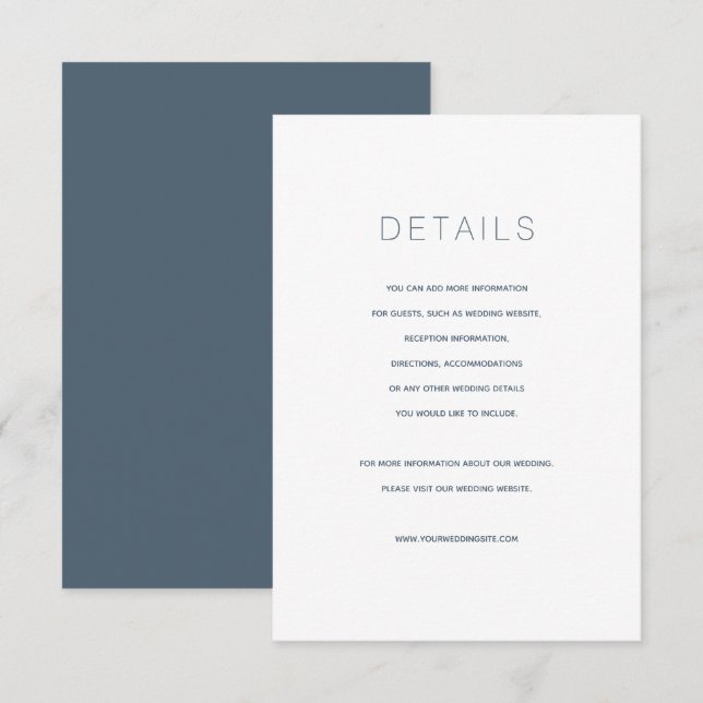 Carte simple moderne Midnight Blue Mariage Détails (Devant / Derrière)
