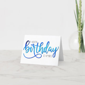 Carte Simple Moderne Personnalisé Lettres À Main Bleu An