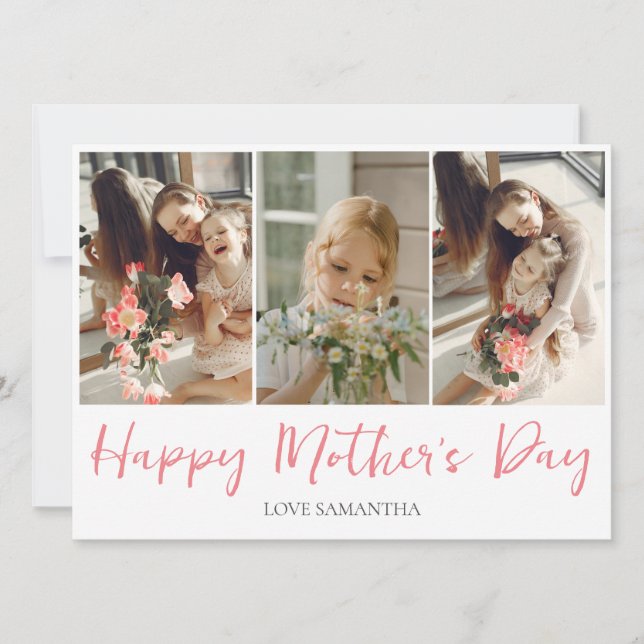 Carte Simple moderne Script 3 photo | Joyeuse Fête des m (Devant)