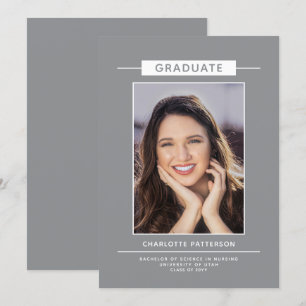 Carte Simple Moderne Script de Graduation Photo Blue Gre