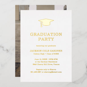 Carte simple Mortier Photo Graduation Party Gold