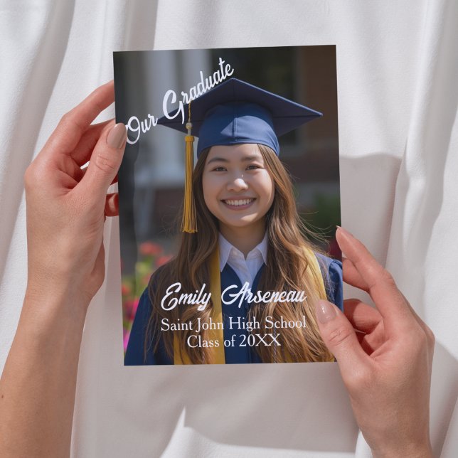 Carte Simple Photo 'Grad Party ' Calligraphy Personalize (Front Of Card, customize with your photo and Information,)