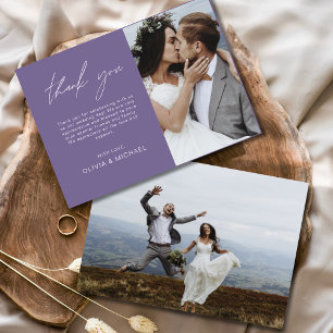 Carte simple photo Mariage violet Merci