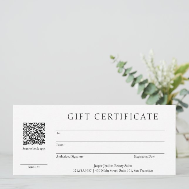 Carte Simple QR Code Modern Business Cadeau Certificat (Debout devant)