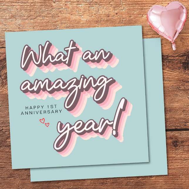 Carte Simple Retro Pink Pastel heureux 1er anniversaire (Front and Back)