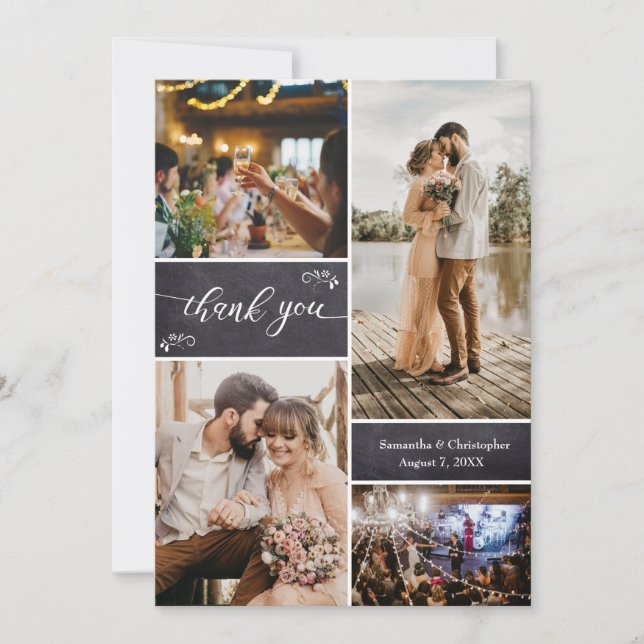Carte Simple Rustique Mariage Merci photo Collage= (Devant)