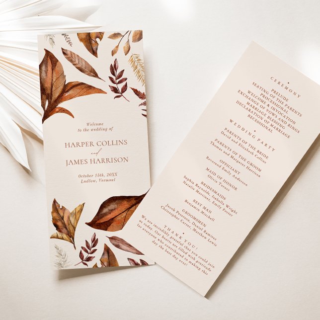 Carte Simple Rustique Terracotta Floral Wedding Programm (Créateur téléchargé)