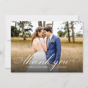 Carte Simple Script Elegant Mariage Merci photo