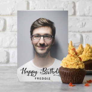 Carte Simple Script photo Joyeux anniversaire réel