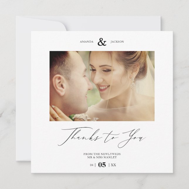 Carte Simple Thanks To You Custom Photo Couple Wedding (Devant)