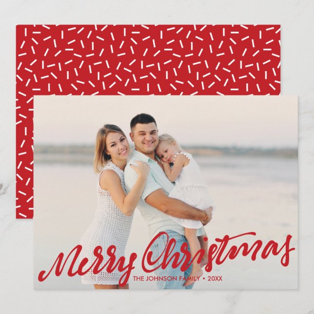 Carte Simplement Joyeux Noël photo pleine | Rouge (Devant / Derrière)