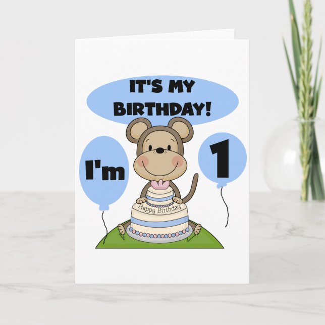 Carte Singe Anniversaire Garçon 1er (Devant)
