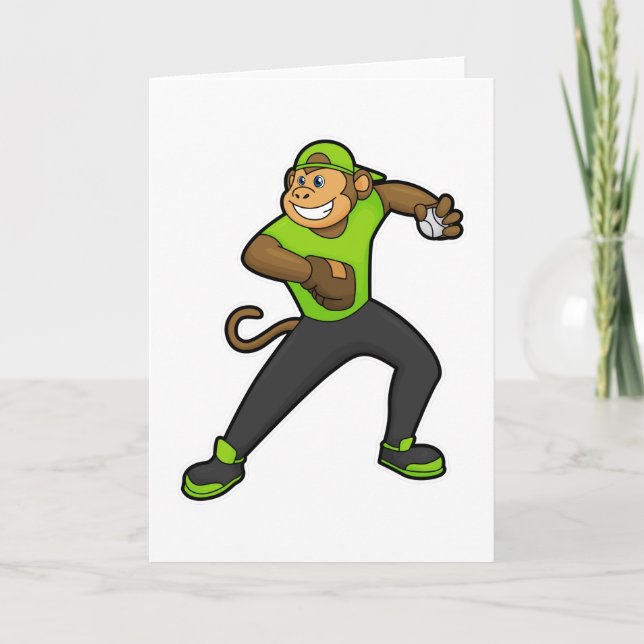 Carte Singe au baseball avec une batte de baseball (Devant)
