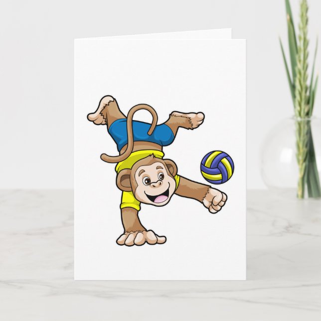 Carte Singe au sport avec volleyball (Devant)