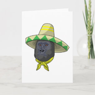 Carte Singe avec casquette de paille