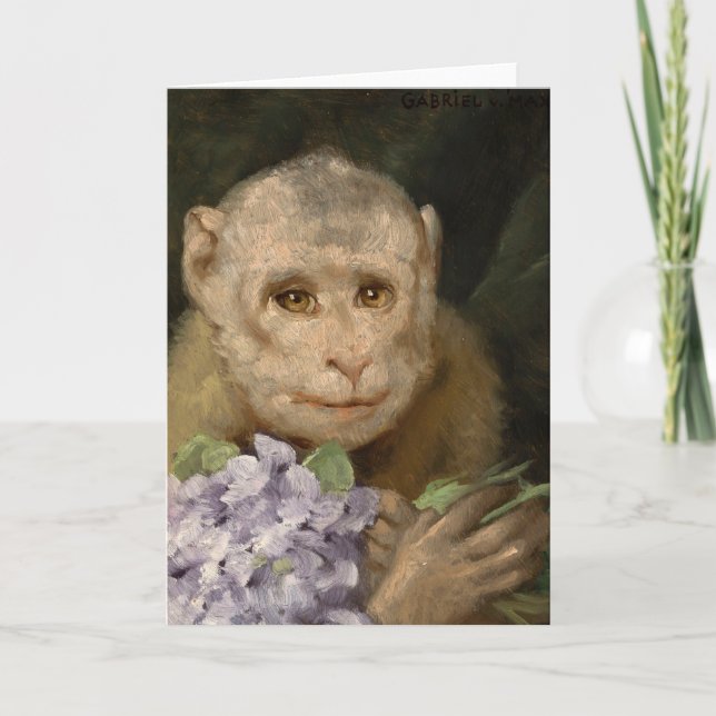 Carte Singe avec un bouquet de violettes | Gabriel von M (Devant)