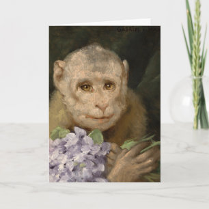 Carte Singe avec un bouquet de violettes   Gabriel von M