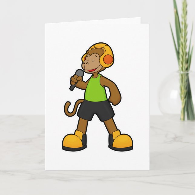 Carte Singe chanteur avec microphone et casque (Devant)