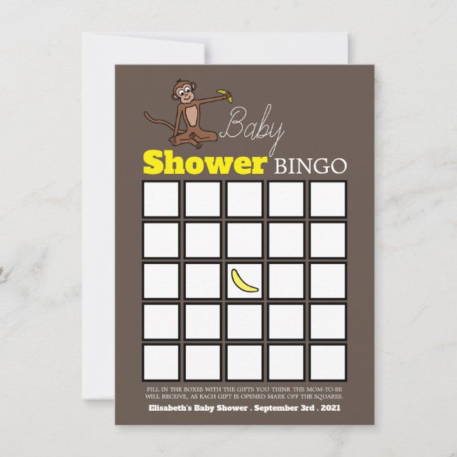 Carte Singe Cheeky, Bingo Baby shower (Devant)