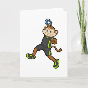 Carte Singe chez joueur de handball avec ballon de handb