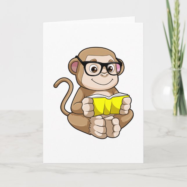 Carte Singe comme étudiant avec des lunettes et un livre (Devant)