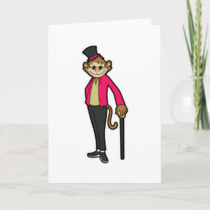 Carte Singe comme Gentleman avec Casquette et bâton de m