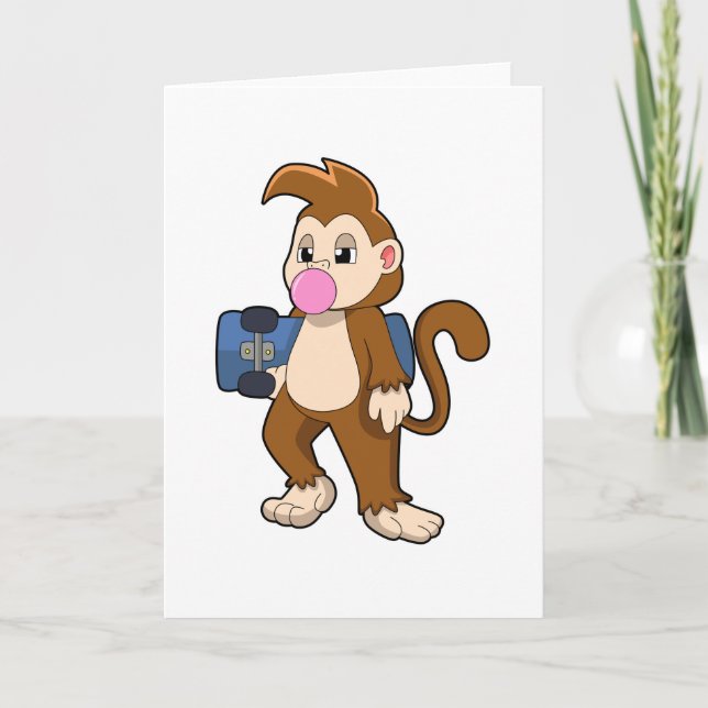 Carte Singe comme patineur avec skateboard (Devant)