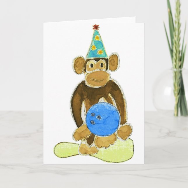 Carte Singe de bowling d'anniversaire (Devant)