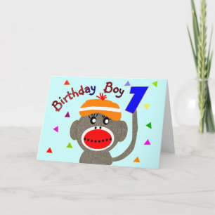 Carte Singe de chaussette de GARÇON d'anniversaire de 1