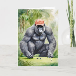 Carte Singe drôle en casquette de baseball rouge jouant 
