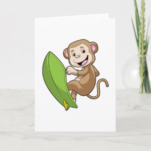 Carte Singe en surfeur avec planche de surf