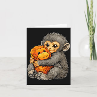 Carte Singe Punch mignon bébé animal drôle câlinant pelu