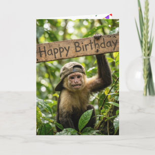 Carte Singe tenant un panneau Joyeux Anniversaire