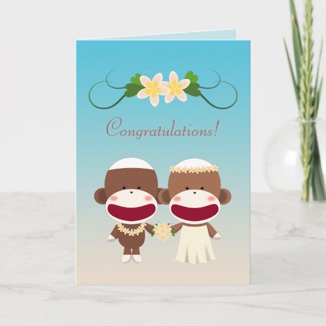 Carte Singes en chaussette mariage hawaïen (Devant)