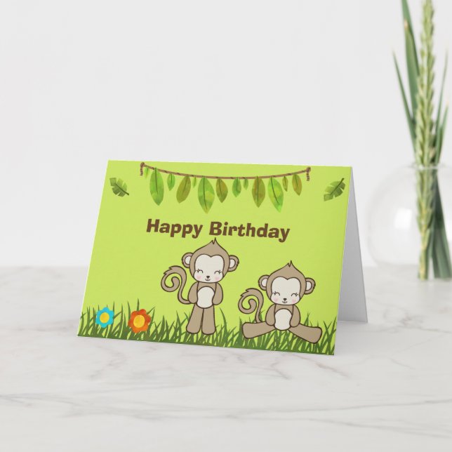 Carte Singes Pagayant Dans La Jungle Anniversaire (Devant)