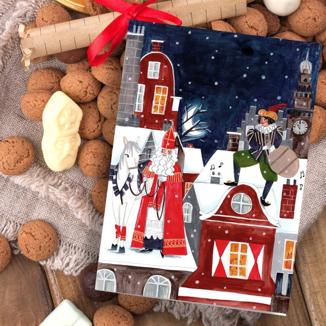 Carte Sinterklaas & Piet sur les toits d'Amsterdam (Sinterklaas & Piet on the roofs of Amsterdam Card)