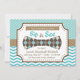 Carte Sip and See for Boy Baby with Bow Cravate