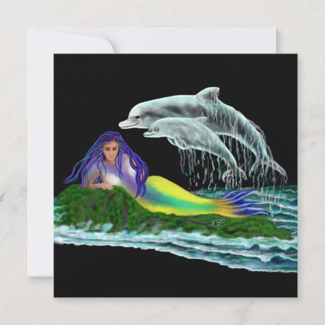 Carte Sirène avec dauphins (Devant)