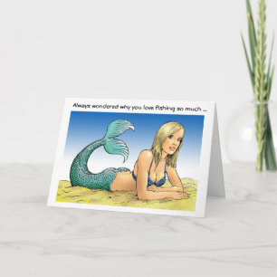 Carte Sirène dans la pêche amusante Anniversaire